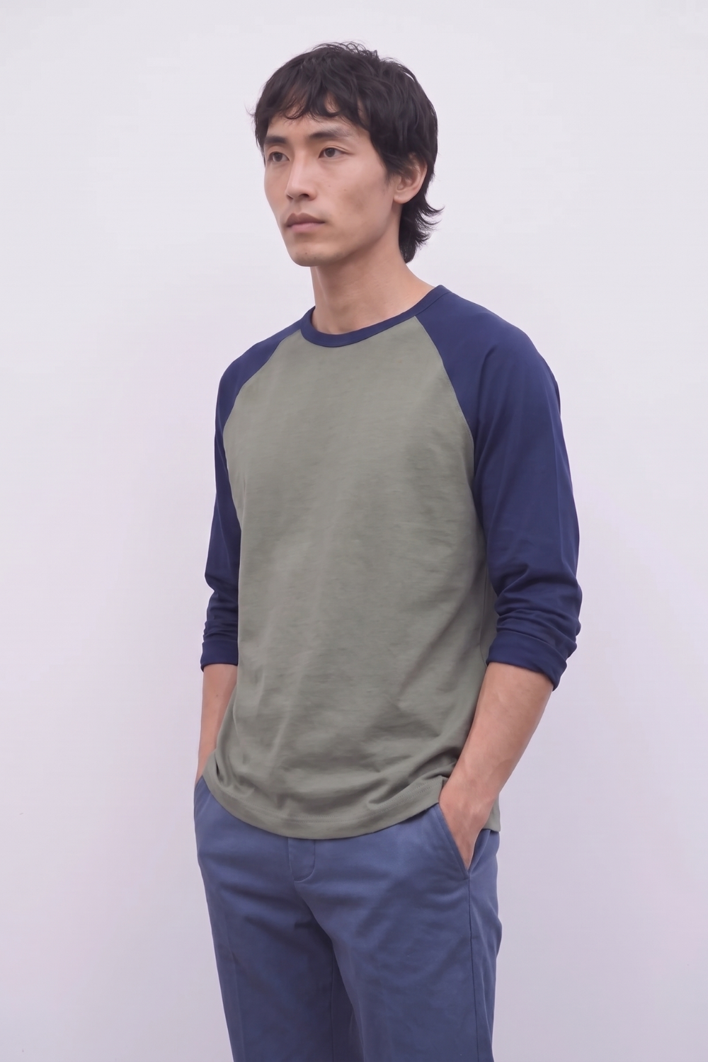 Long Sleeve Raglan - Olive and Navy