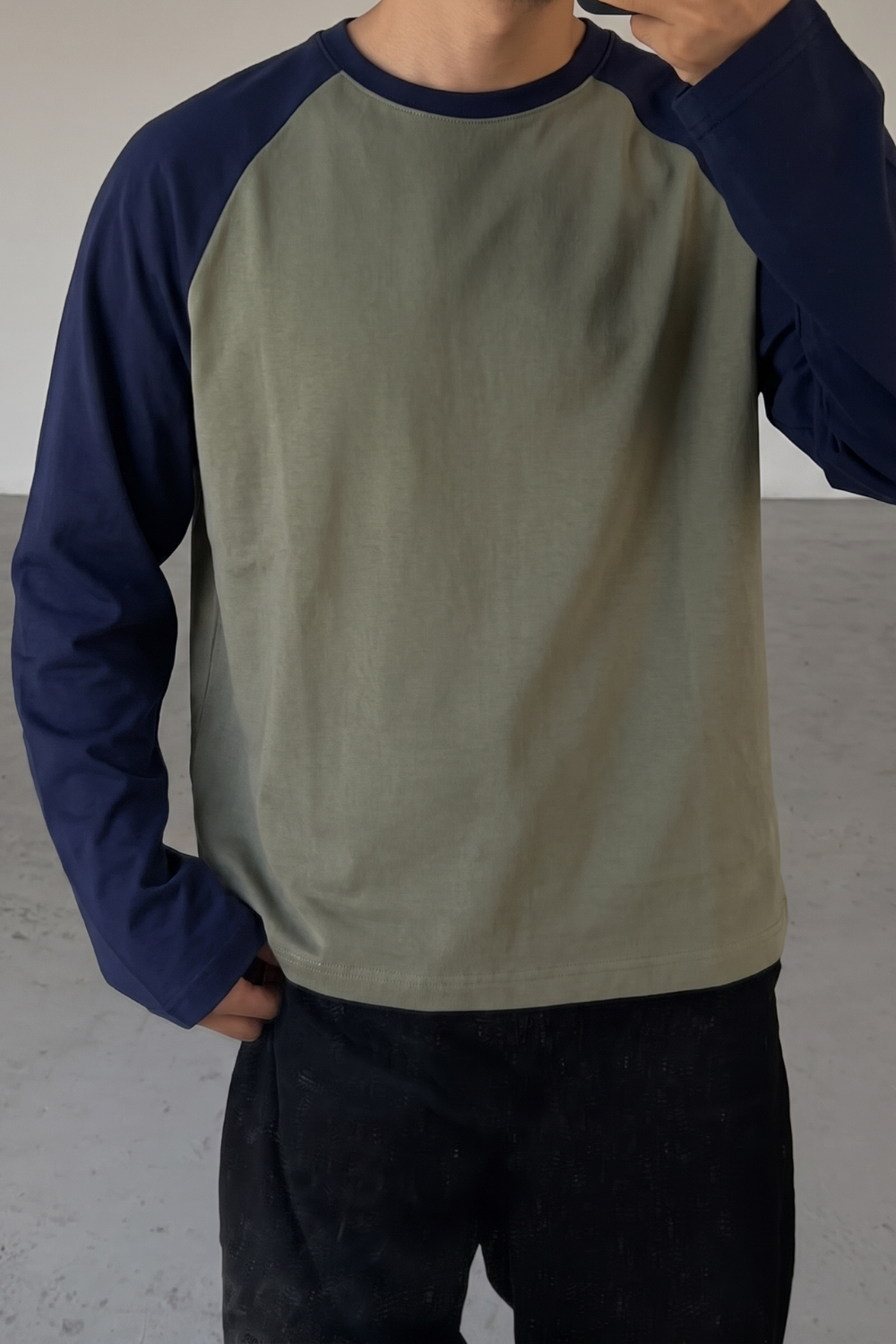 Long Sleeve Raglan - Olive and Navy