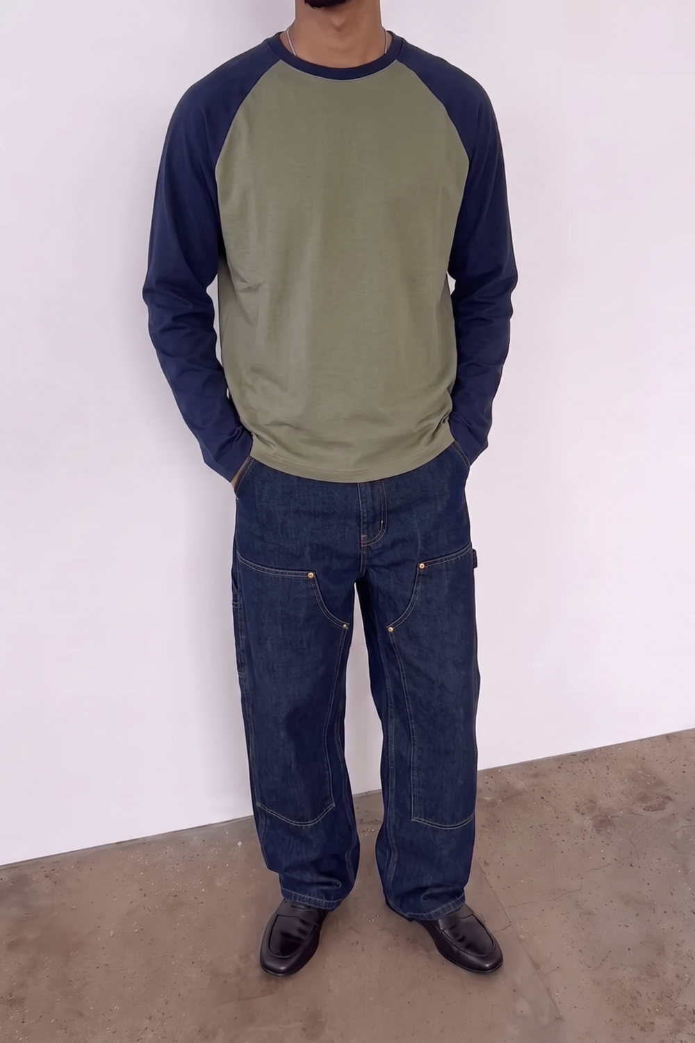 Long Sleeve Raglan - Olive and Navy