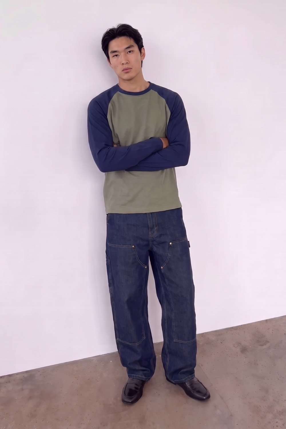 Long Sleeve Raglan - Olive and Navy