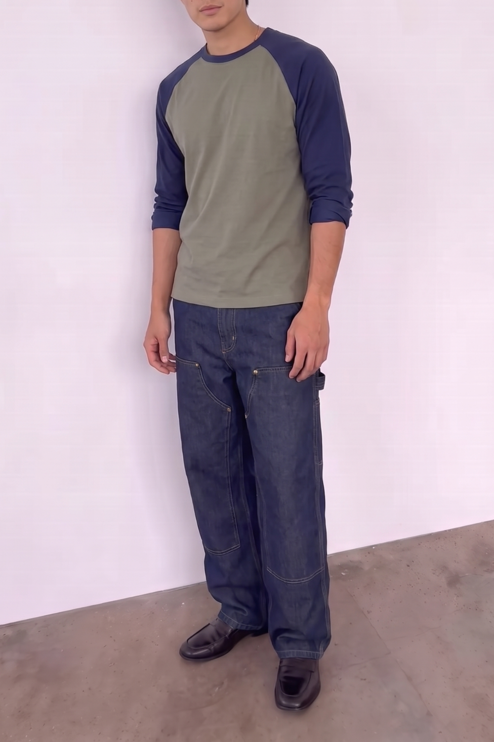 Long Sleeve Raglan - Olive and Navy