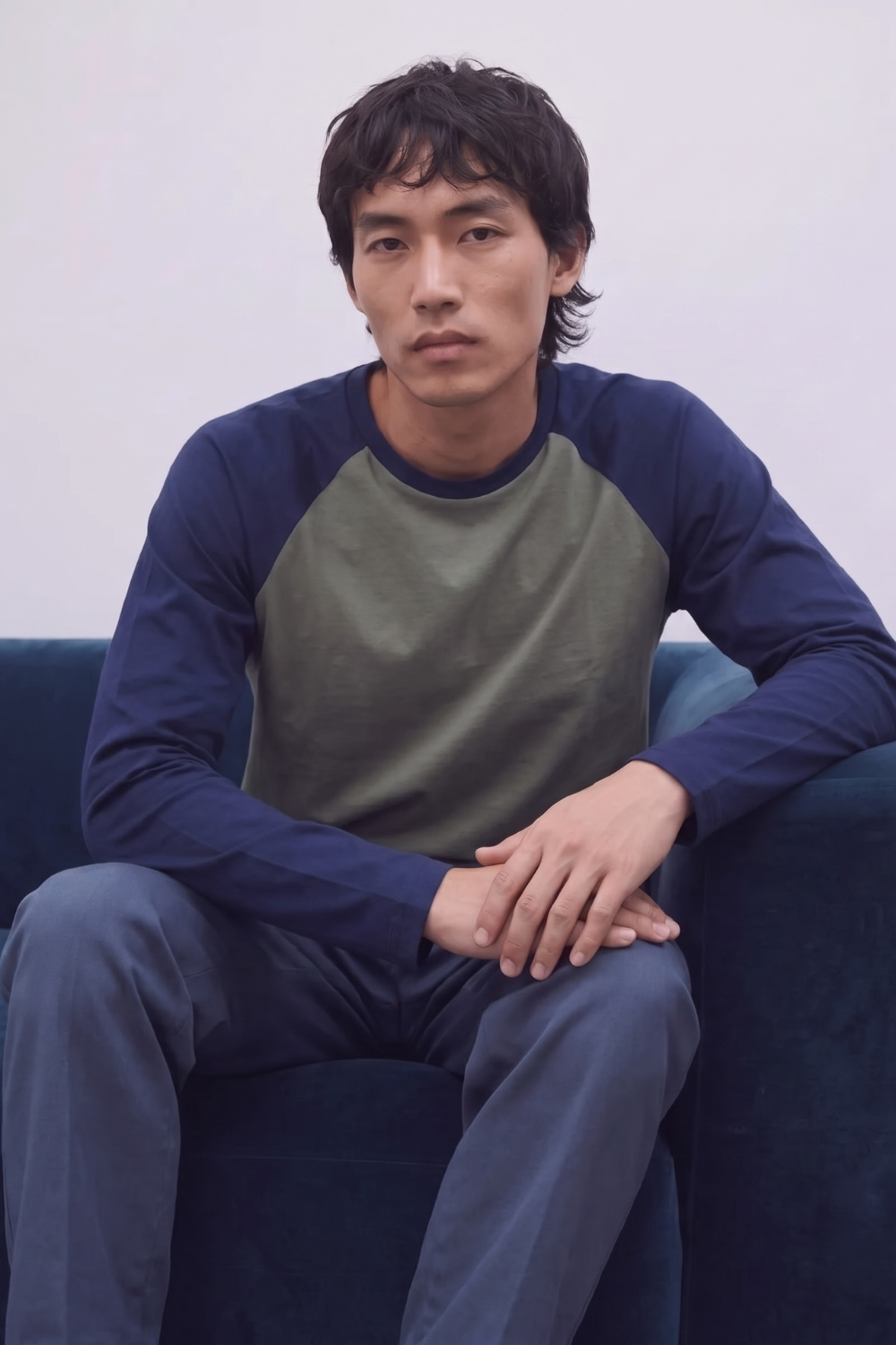 Long Sleeve Raglan - Olive and Navy