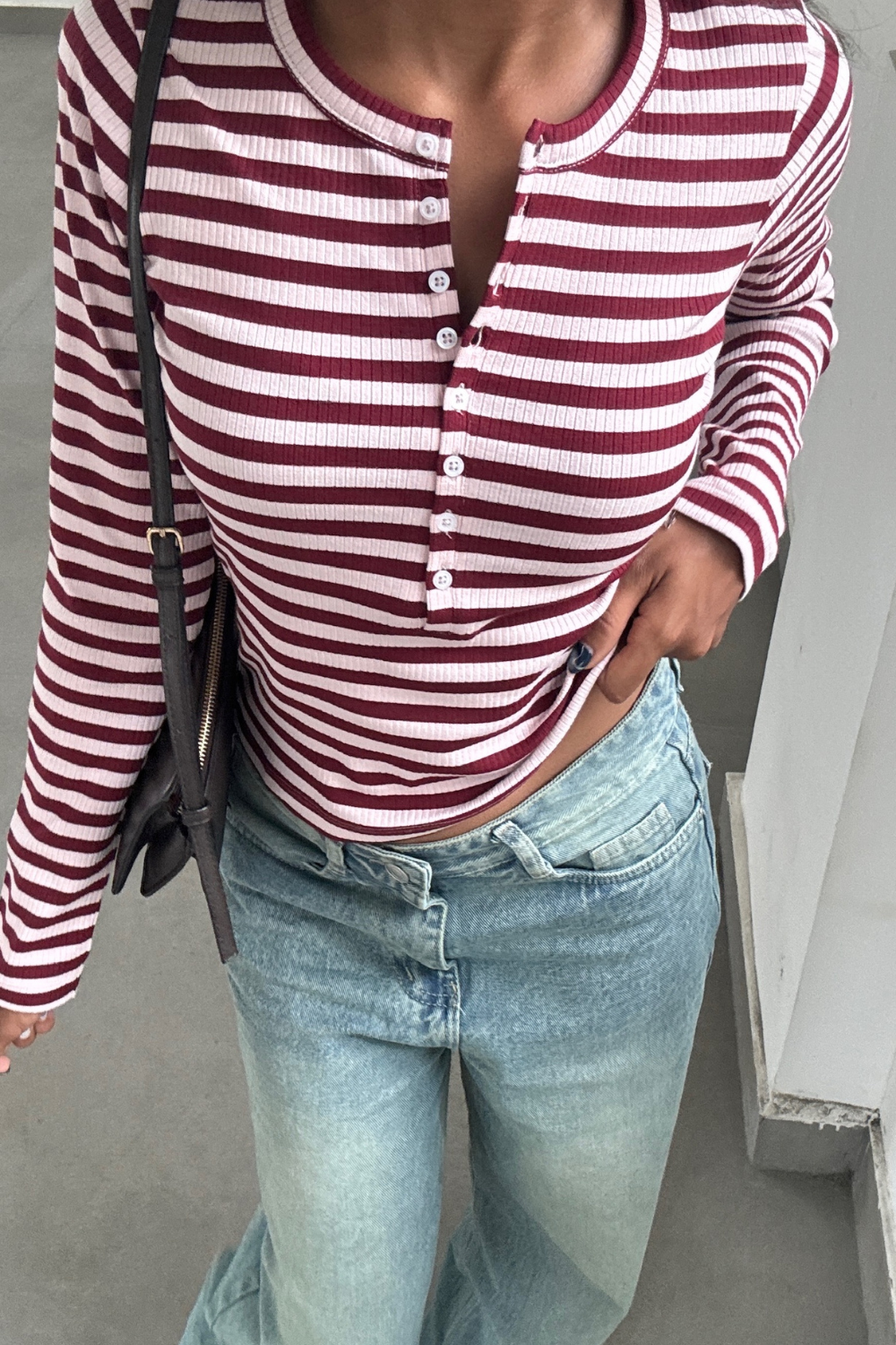 Swiss Roll Henley - Pink & Maroon