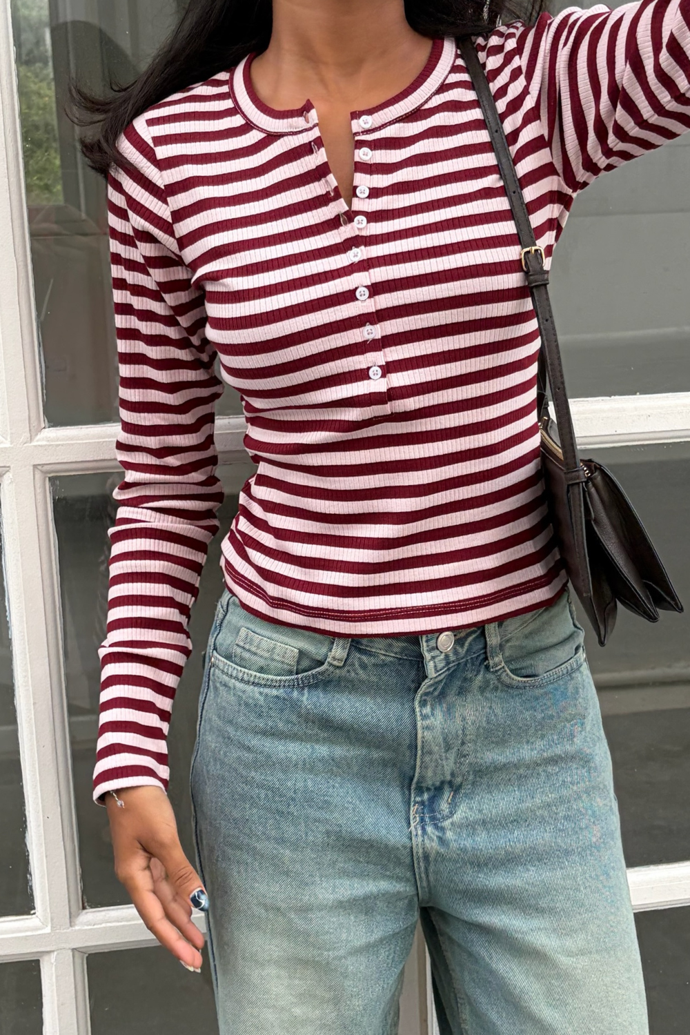 Swiss Roll Henley - Pink & Maroon