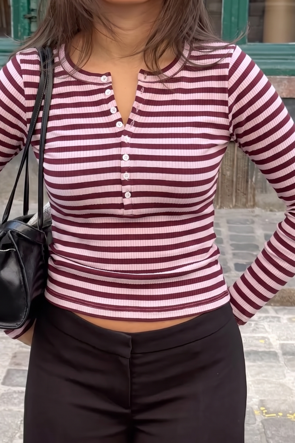 Swiss Roll Henley - Pink & Maroon