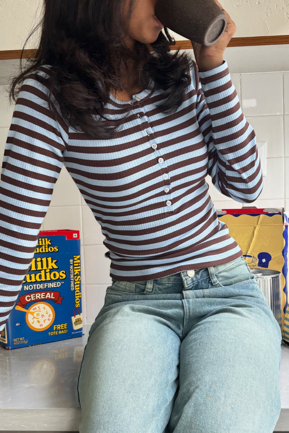 Swiss Roll Henley - Blue & Brown