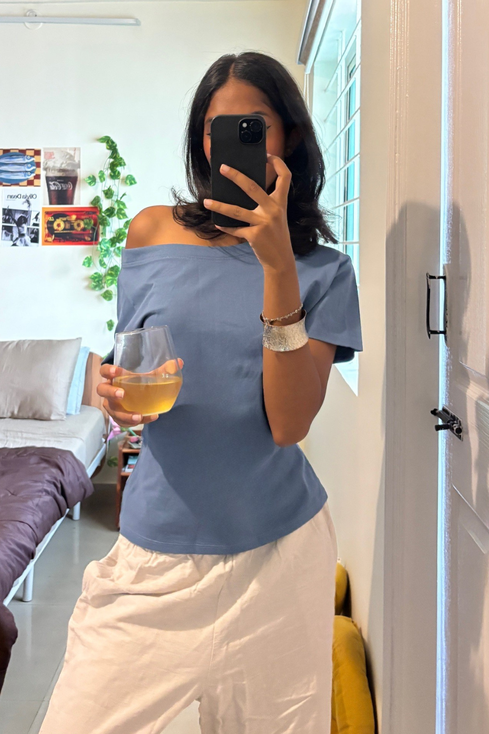 Off The Record Blue Off Shoulder