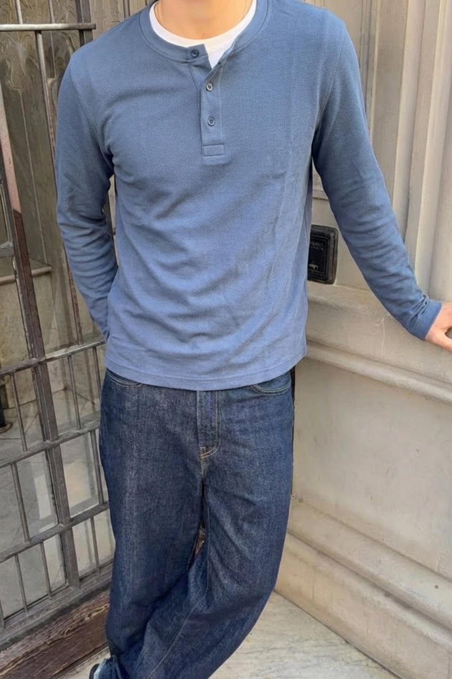 Dock Side Henley - Steel Blue