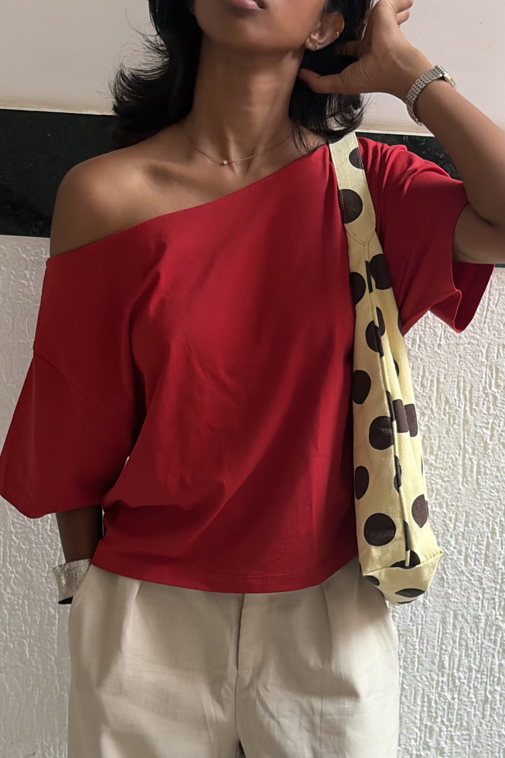 Late Checkout Off Shoulder Red