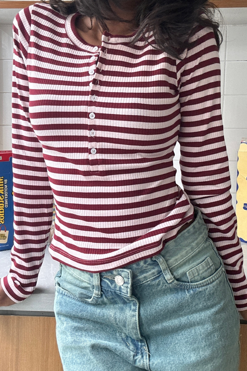 Swiss Roll Henley - Pink & Maroon