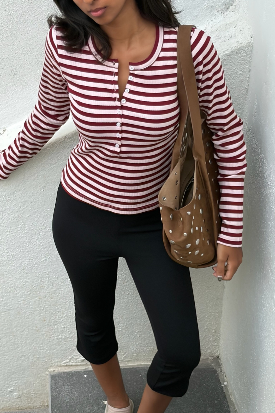Swiss Roll Henley - Pink & Maroon alternate view