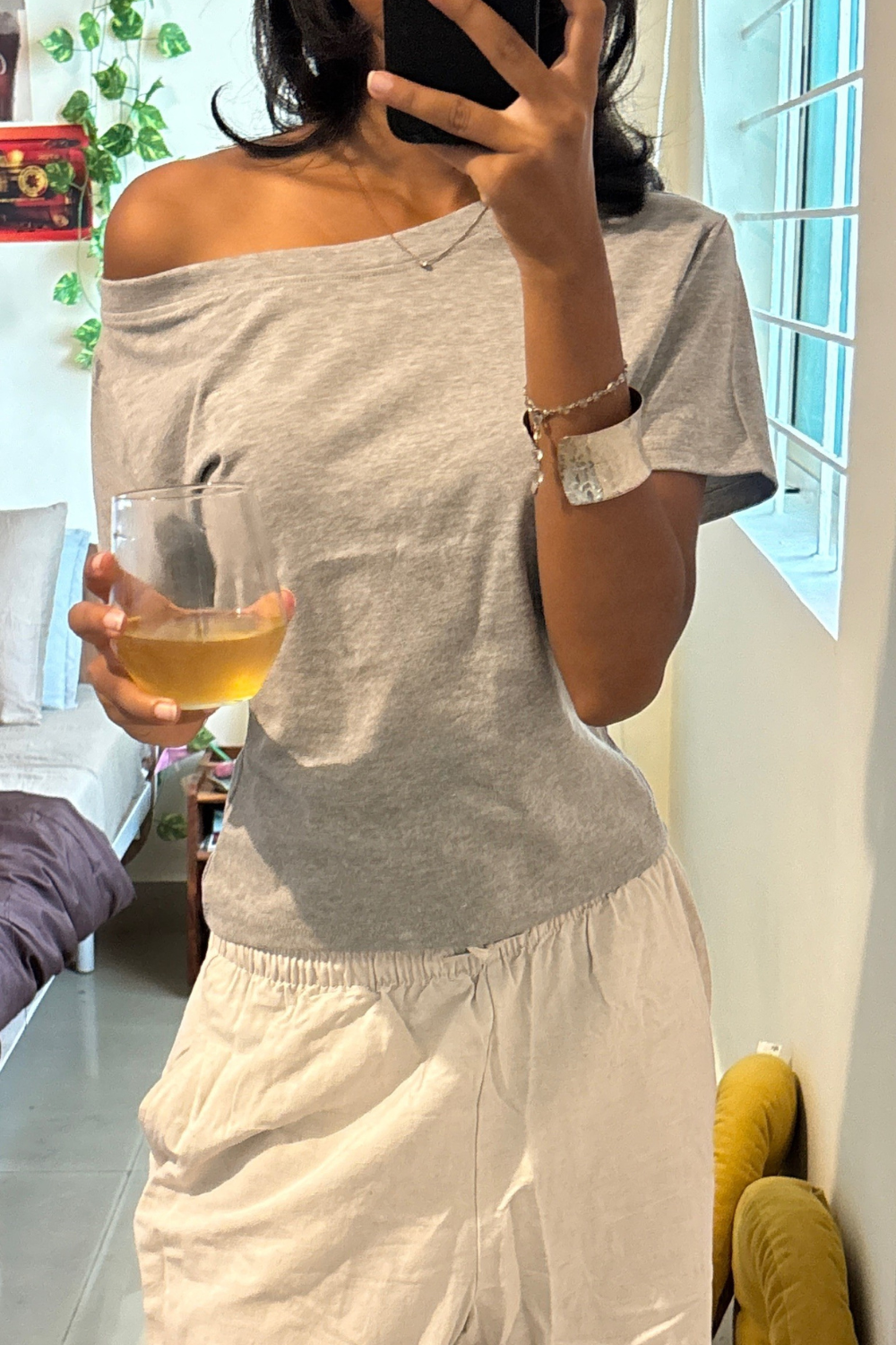Off the Record - Grey Off Shoulder