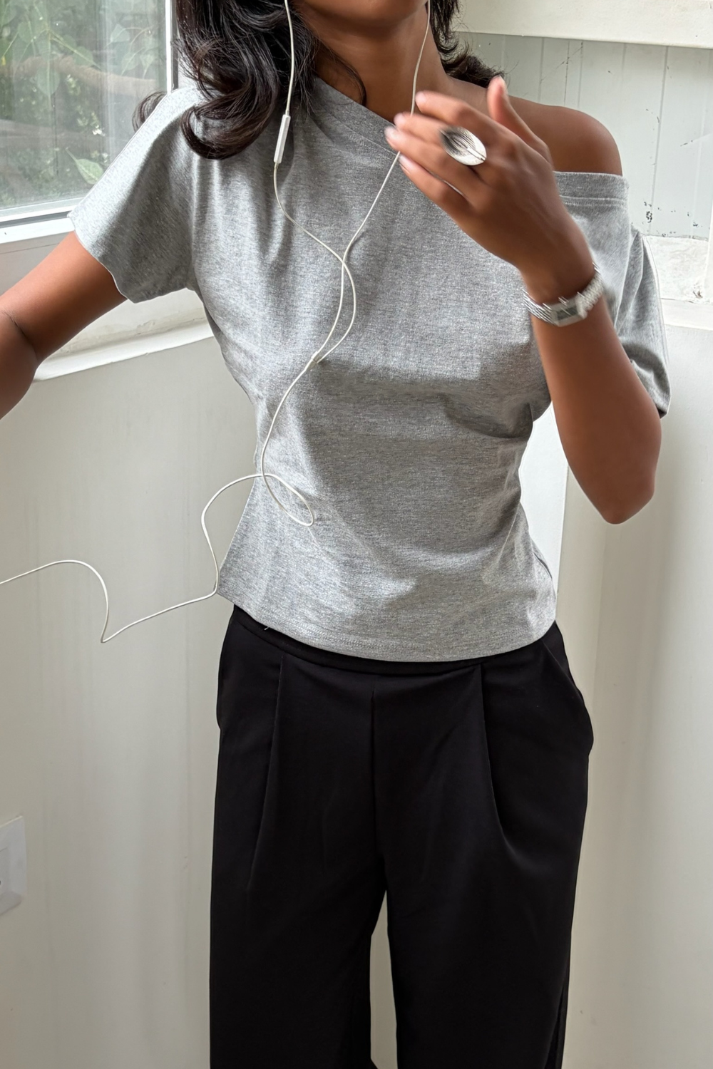 Off the Record - Grey Off Shoulder