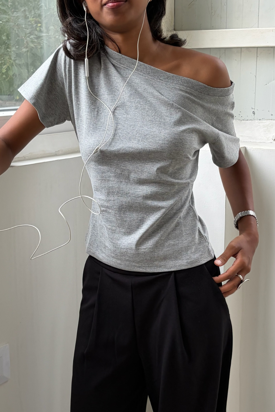 Off the Record - Grey Off Shoulder alternate view