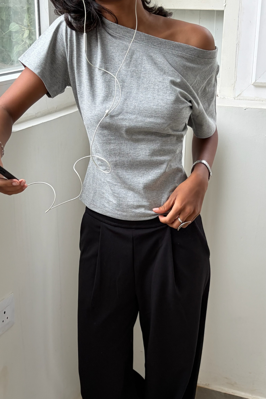 Off the Record - Grey Off Shoulder