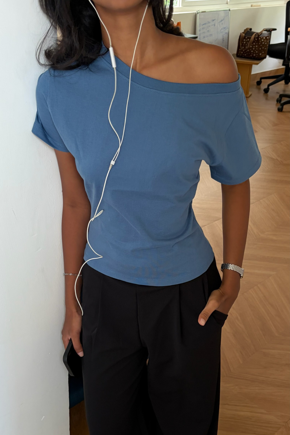 Off The Record Blue Off Shoulder