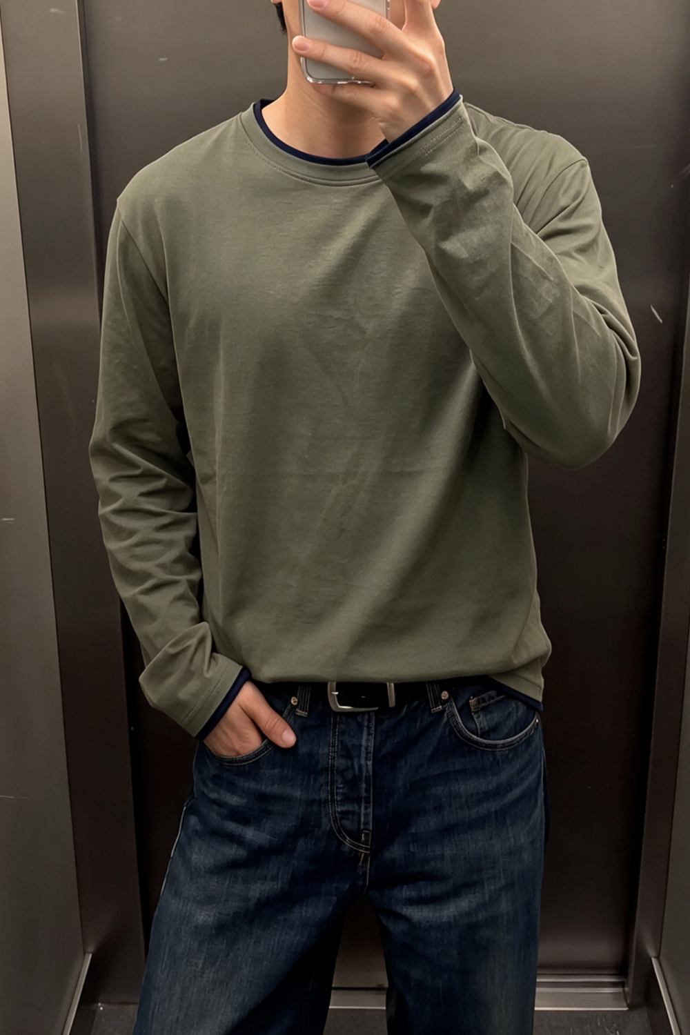 The layered full sleeve - Olive & Navy