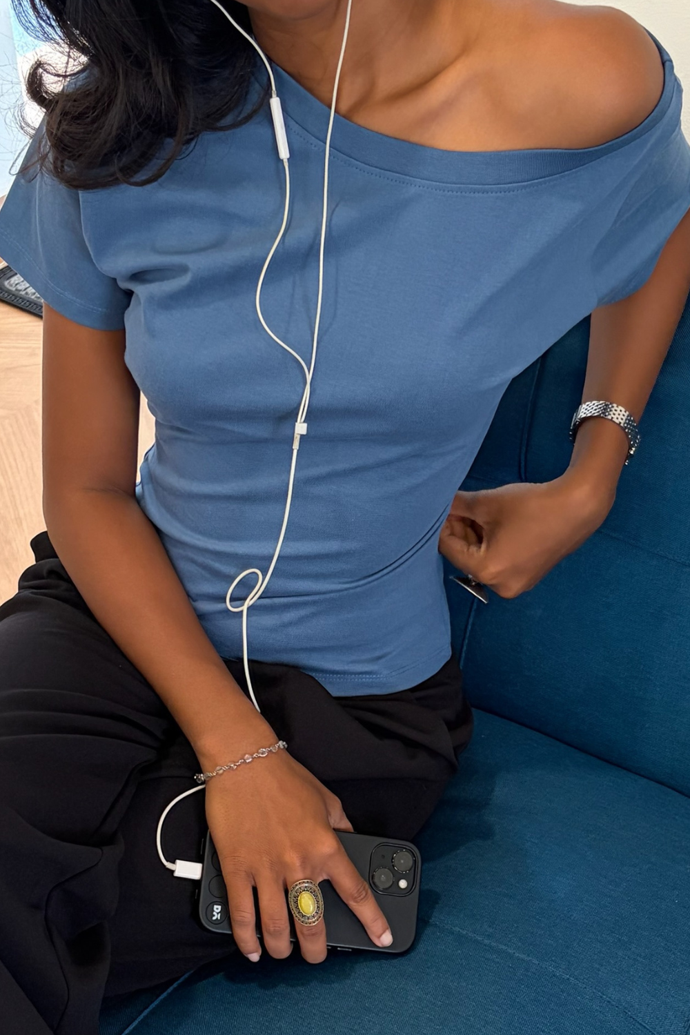 Off The Record Blue Off Shoulder