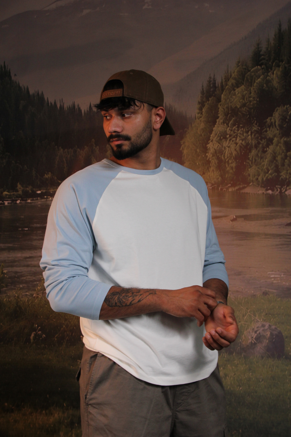 Long Sleeve Raglan - Ecru & Light Blue