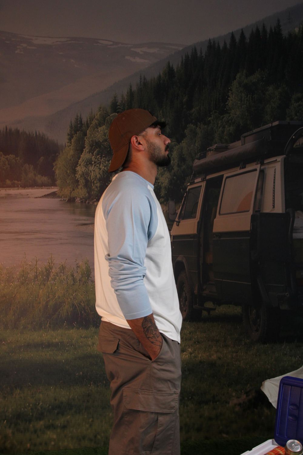 Long Sleeve Raglan - Ecru & Light Blue