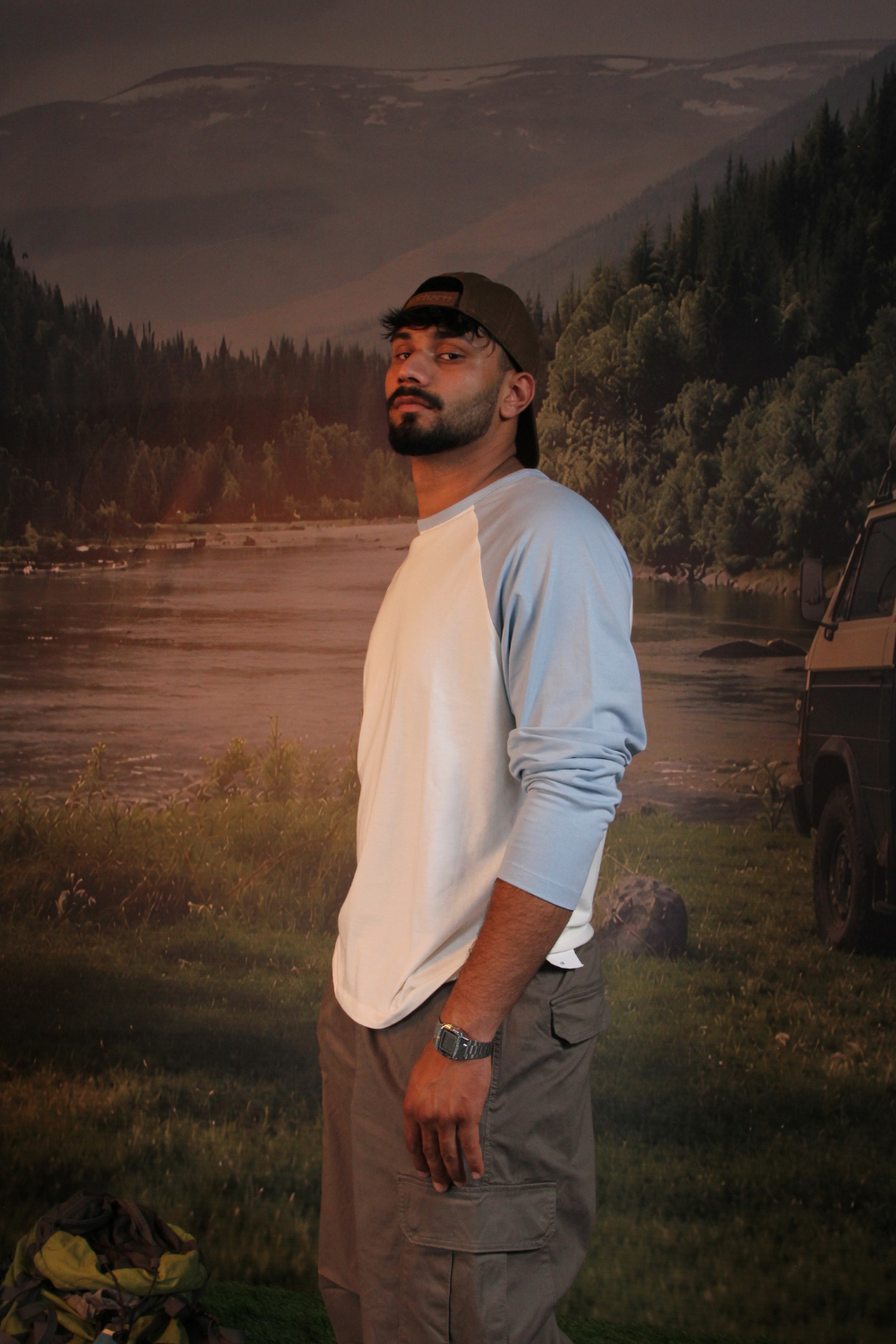 Long Sleeve Raglan - Ecru & Light Blue