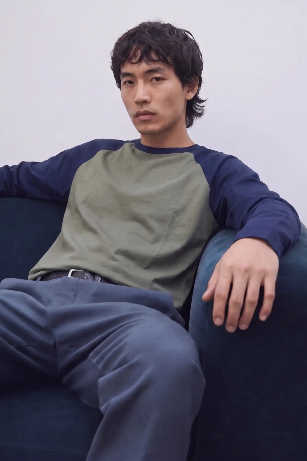Long Sleeve Raglan - Olive and Navy