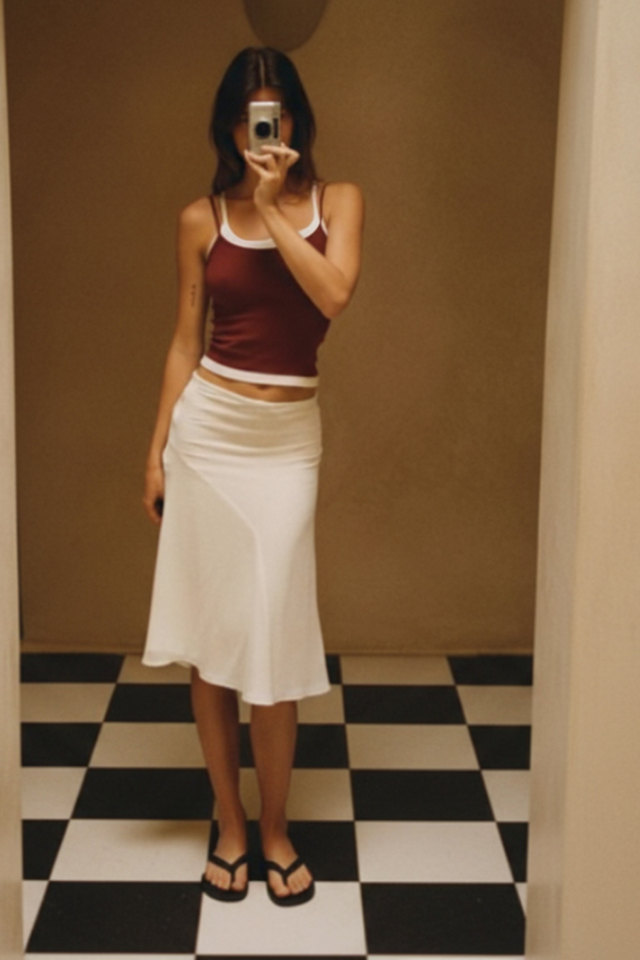 Double Scoop Tank - Maroon and White alternate view