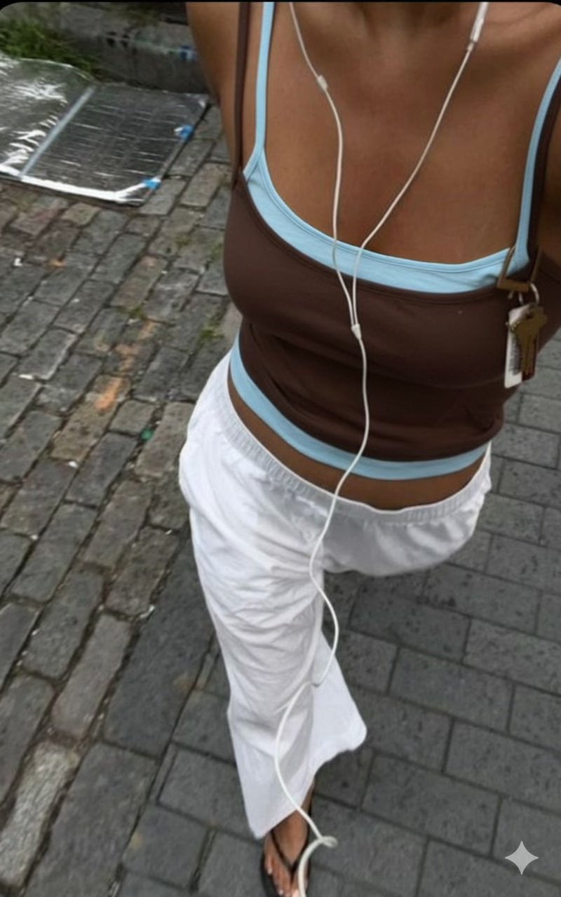 Double Scoop Tank - Brown and Blue